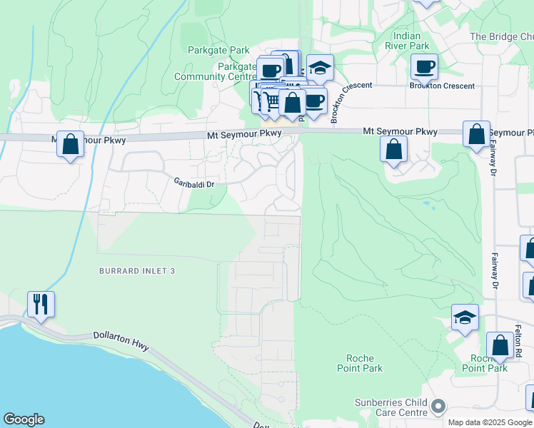 map of restaurants, bars, coffee shops, grocery stores, and more near 829 Roche Point Drive in North Vancouver