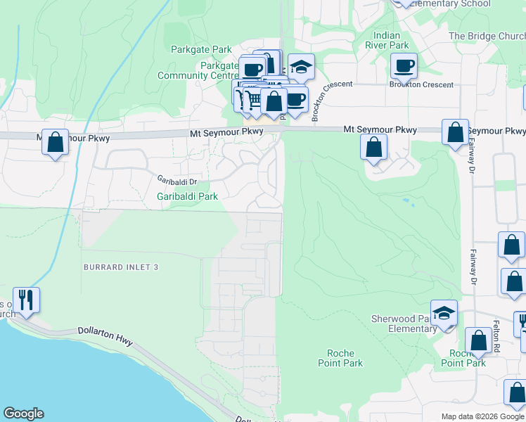 map of restaurants, bars, coffee shops, grocery stores, and more near 817 Roche Point Drive in North Vancouver