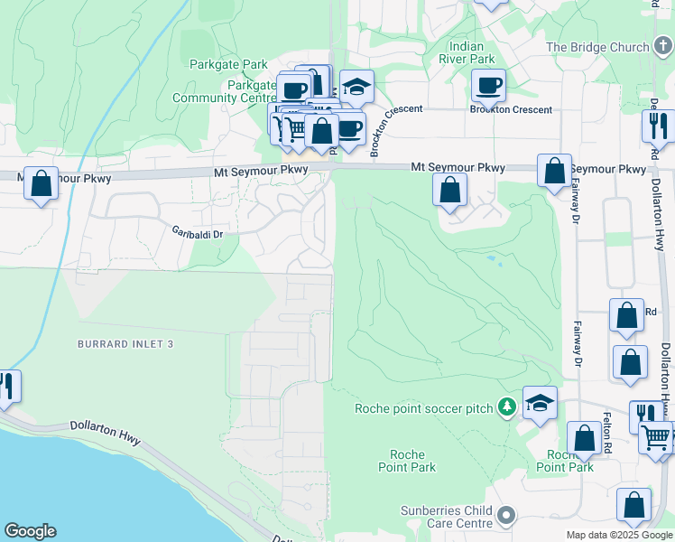 map of restaurants, bars, coffee shops, grocery stores, and more near 812 Roche Point Drive in North Vancouver