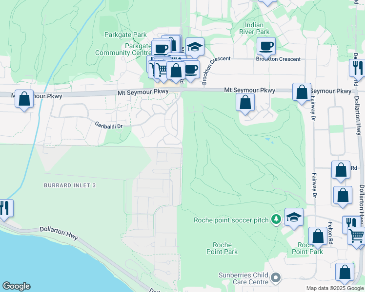 map of restaurants, bars, coffee shops, grocery stores, and more near 808 Roche Point Drive in North Vancouver