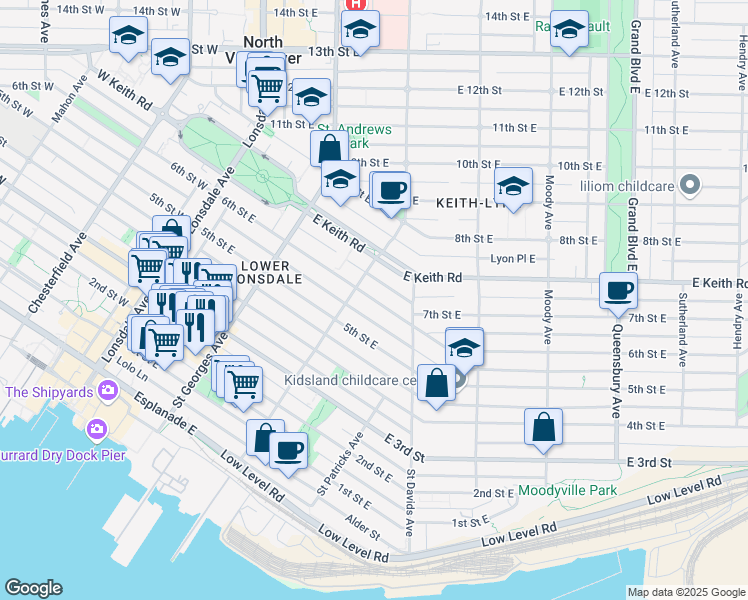map of restaurants, bars, coffee shops, grocery stores, and more near 318 East 6th Avenue in Vancouver
