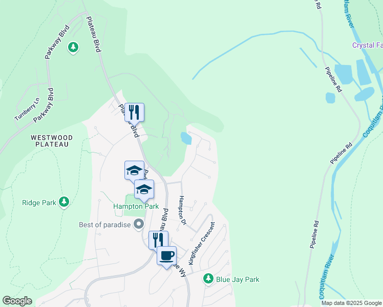 map of restaurants, bars, coffee shops, grocery stores, and more near 1756 Hampton Drive in Coquitlam