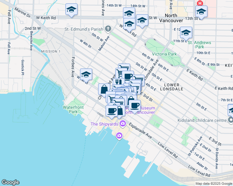 map of restaurants, bars, coffee shops, grocery stores, and more near in Vancouver