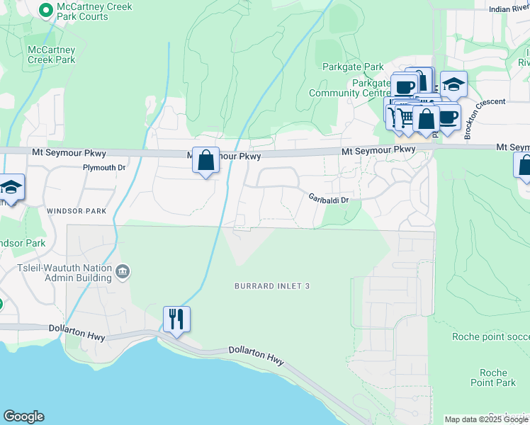 map of restaurants, bars, coffee shops, grocery stores, and more near 828 Nicolum Court in North Vancouver