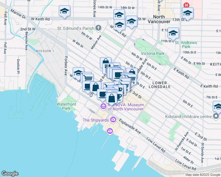 map of restaurants, bars, coffee shops, grocery stores, and more near in Vancouver