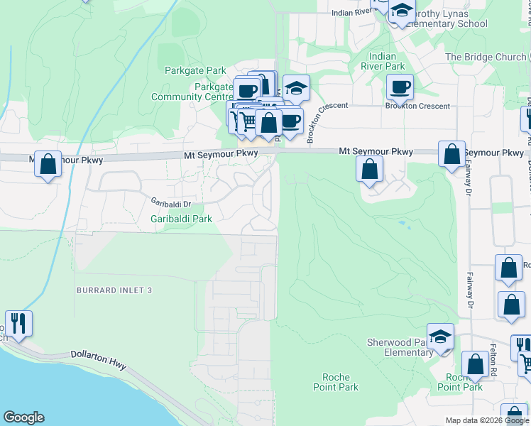 map of restaurants, bars, coffee shops, grocery stores, and more near 806 Roche Point Drive in North Vancouver