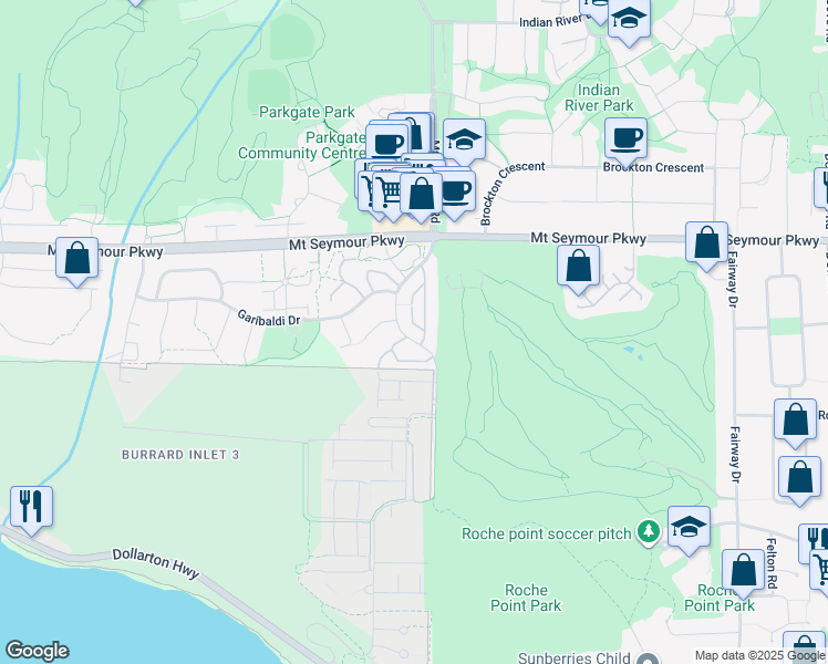 map of restaurants, bars, coffee shops, grocery stores, and more near 808 Roche Point Drive in North Vancouver