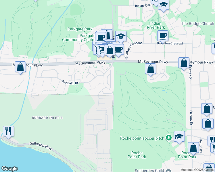 map of restaurants, bars, coffee shops, grocery stores, and more near 810 Roche Point Drive in North Vancouver