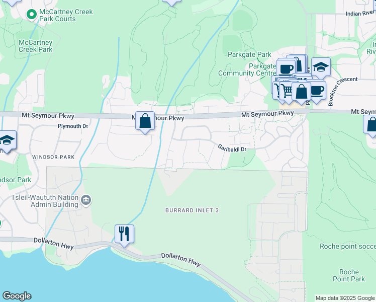 map of restaurants, bars, coffee shops, grocery stores, and more near 854 Nicolum Court in North Vancouver