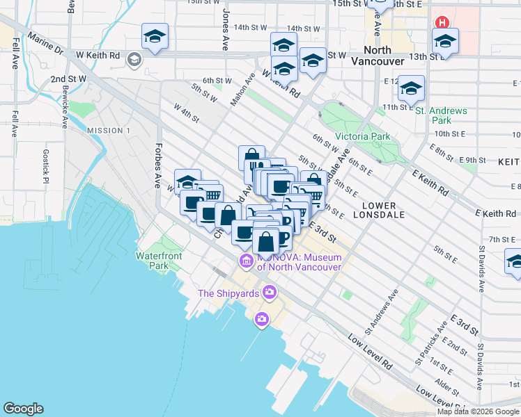 map of restaurants, bars, coffee shops, grocery stores, and more near in Vancouver