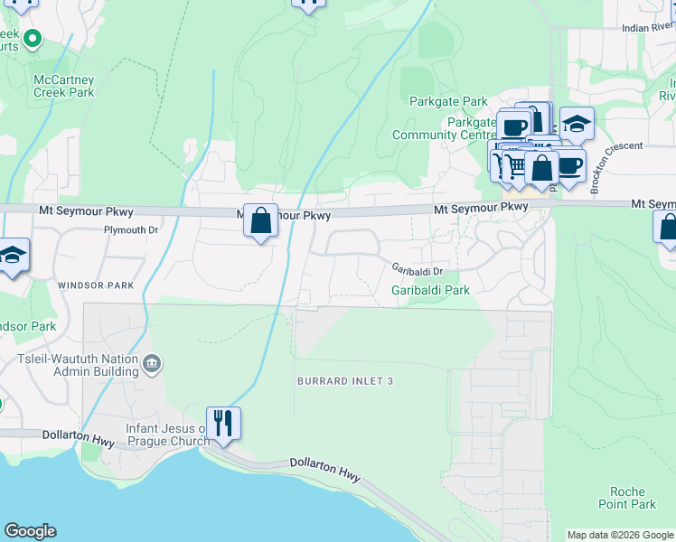 map of restaurants, bars, coffee shops, grocery stores, and more near 866 Nicolum Court in North Vancouver