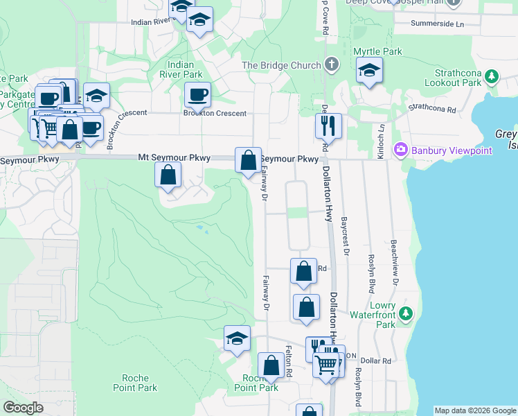 map of restaurants, bars, coffee shops, grocery stores, and more near 871 Fairway Drive in North Vancouver