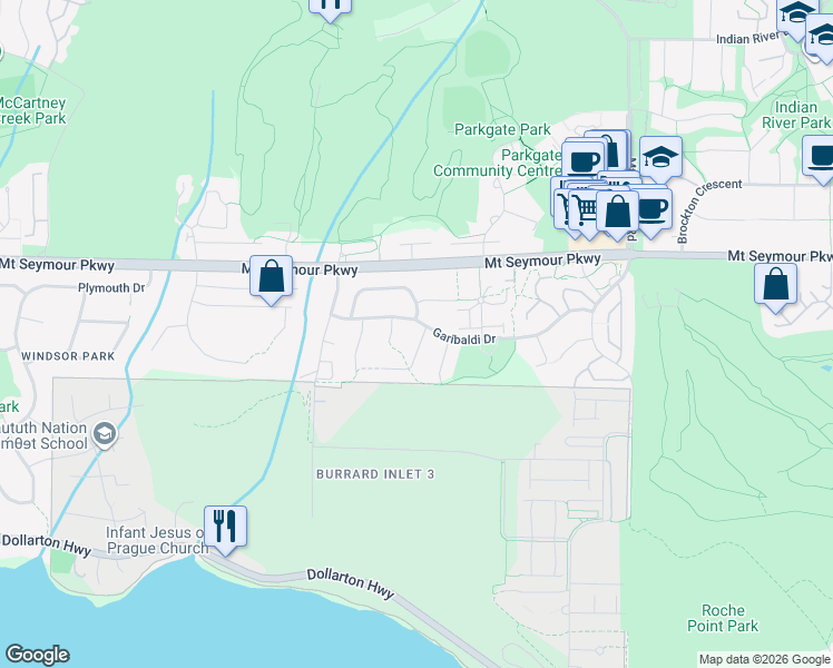 map of restaurants, bars, coffee shops, grocery stores, and more near 875 Porteau Place in North Vancouver