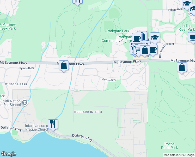 map of restaurants, bars, coffee shops, grocery stores, and more near in North Vancouver