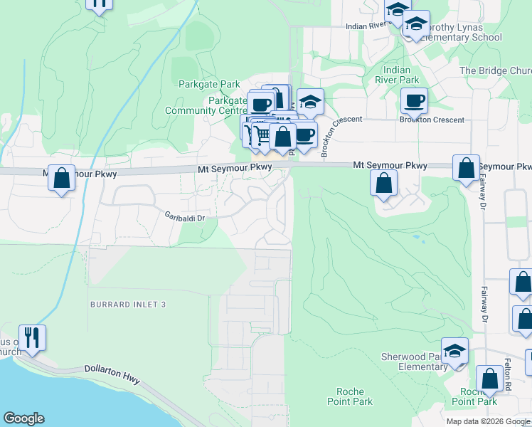 map of restaurants, bars, coffee shops, grocery stores, and more near 836 Roche Point Drive in North Vancouver
