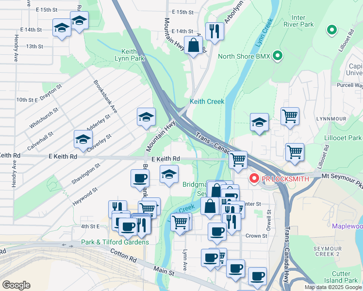map of restaurants, bars, coffee shops, grocery stores, and more near in Vancouver