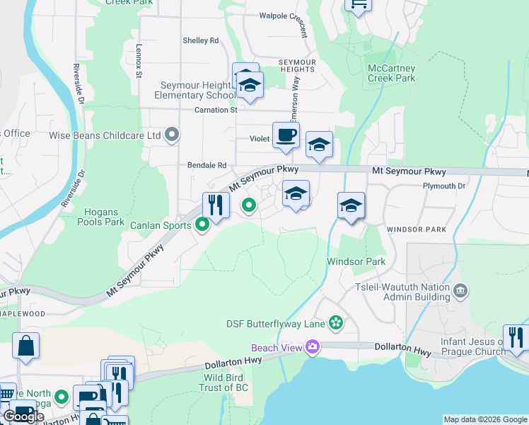 map of restaurants, bars, coffee shops, grocery stores, and more near 904 Lytton Street in North Vancouver
