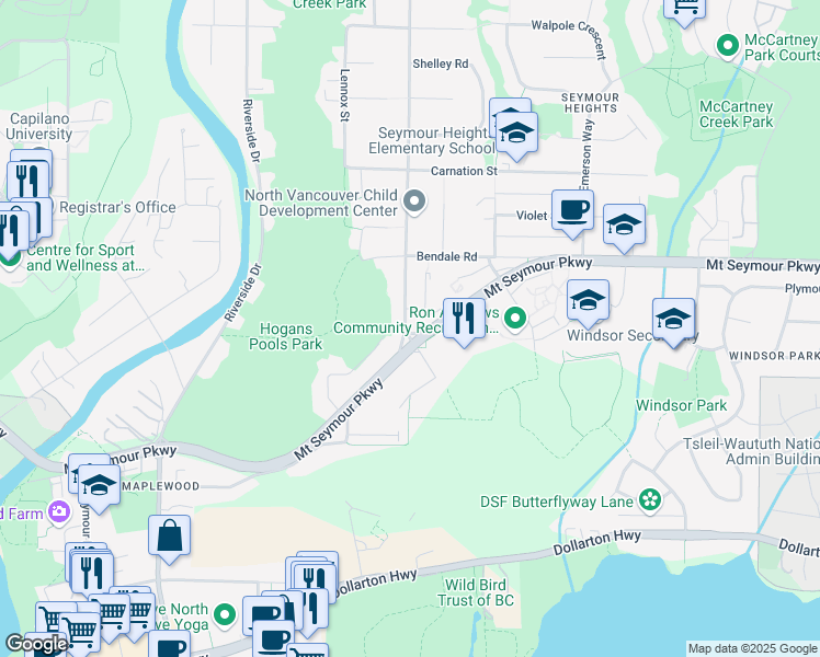 map of restaurants, bars, coffee shops, grocery stores, and more near in Metro Vancouver