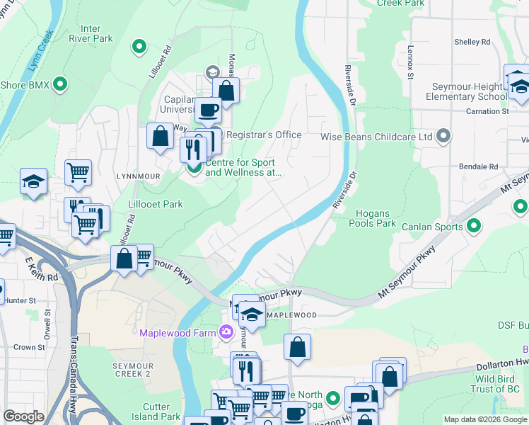 map of restaurants, bars, coffee shops, grocery stores, and more near 809 Seymour Street in Vancouver