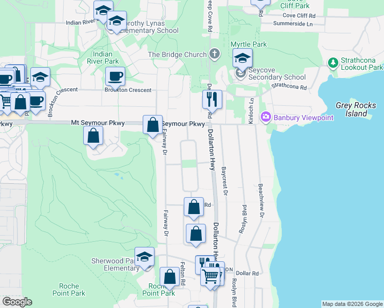 map of restaurants, bars, coffee shops, grocery stores, and more near 893 Friar Crescent in North Vancouver