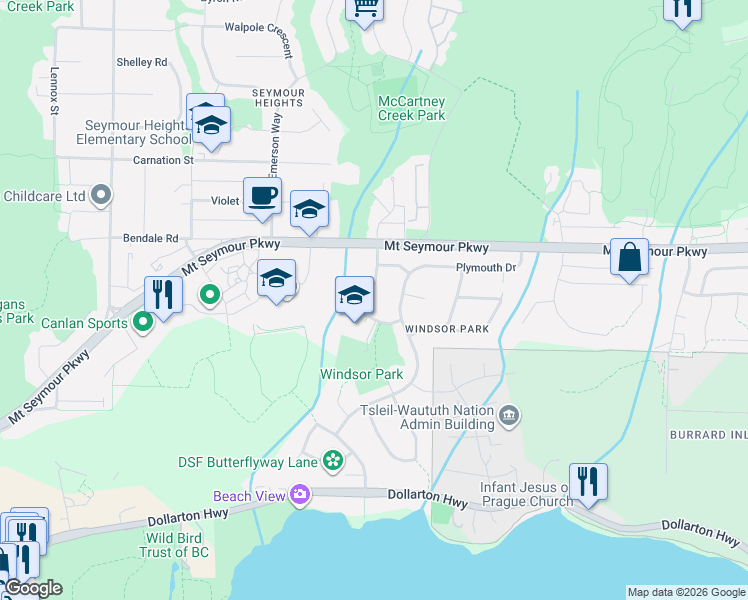 map of restaurants, bars, coffee shops, grocery stores, and more near 944 Tollcross Road in North Vancouver