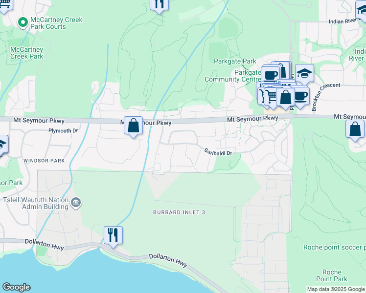 map of restaurants, bars, coffee shops, grocery stores, and more near 883 Nairn Court in North Vancouver