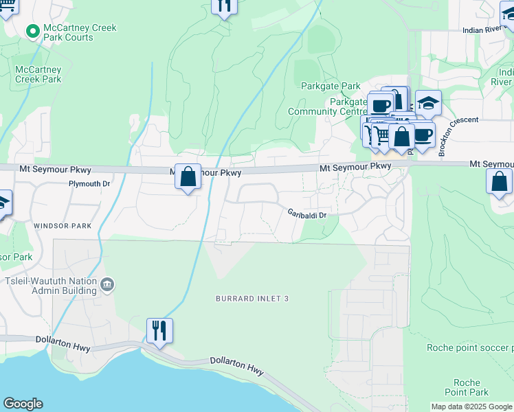 map of restaurants, bars, coffee shops, grocery stores, and more near 883 Nairn Court in North Vancouver