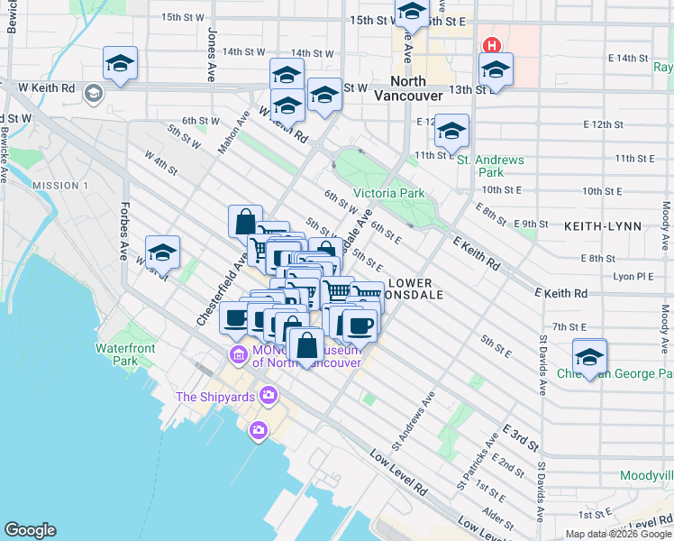 map of restaurants, bars, coffee shops, grocery stores, and more near 408 Lonsdale Avenue in North Vancouver