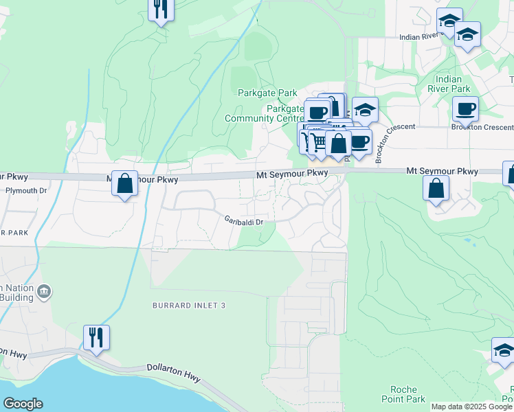 map of restaurants, bars, coffee shops, grocery stores, and more near in North Vancouver