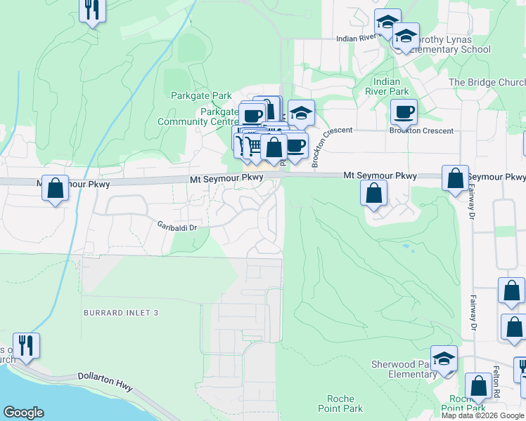 map of restaurants, bars, coffee shops, grocery stores, and more near 904 Roche Point Drive in North Vancouver