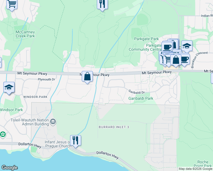 map of restaurants, bars, coffee shops, grocery stores, and more near 3300 Apex Place in North Vancouver