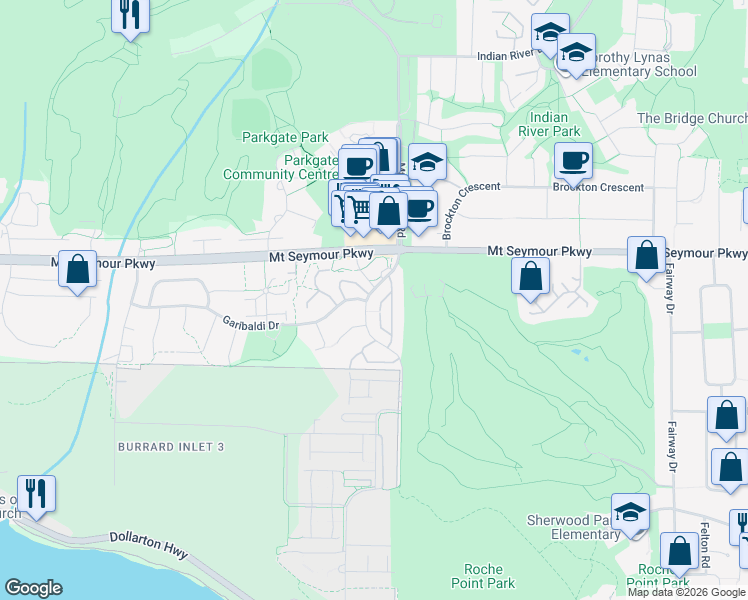 map of restaurants, bars, coffee shops, grocery stores, and more near 906 Roche Point Drive in North Vancouver