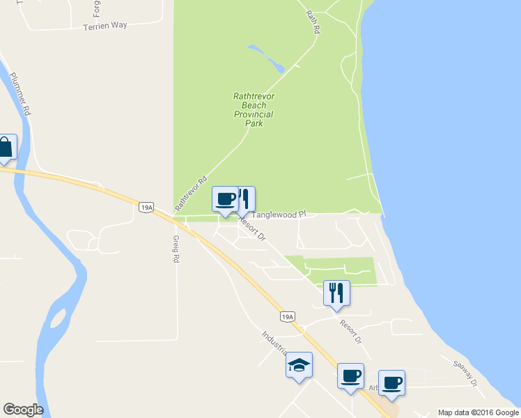 map of restaurants, bars, coffee shops, grocery stores, and more near 1053-1061 Resort Drive in Parksville
