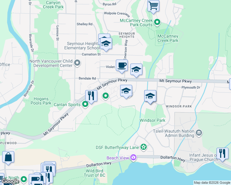map of restaurants, bars, coffee shops, grocery stores, and more near 968 Lytton Street in North Vancouver