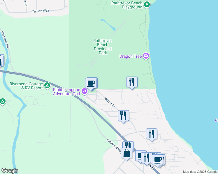 map of restaurants, bars, coffee shops, grocery stores, and more near 1059 Tanglewood Place in Parksville