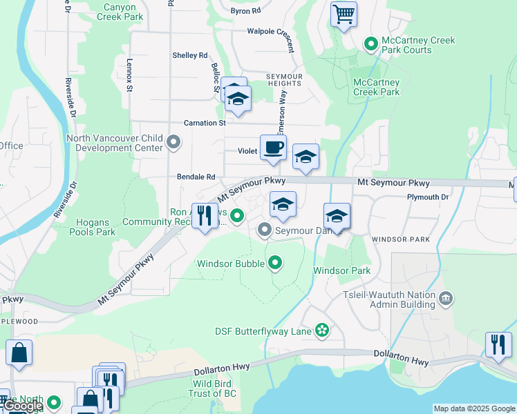 map of restaurants, bars, coffee shops, grocery stores, and more near 952 Lytton Street in North Vancouver