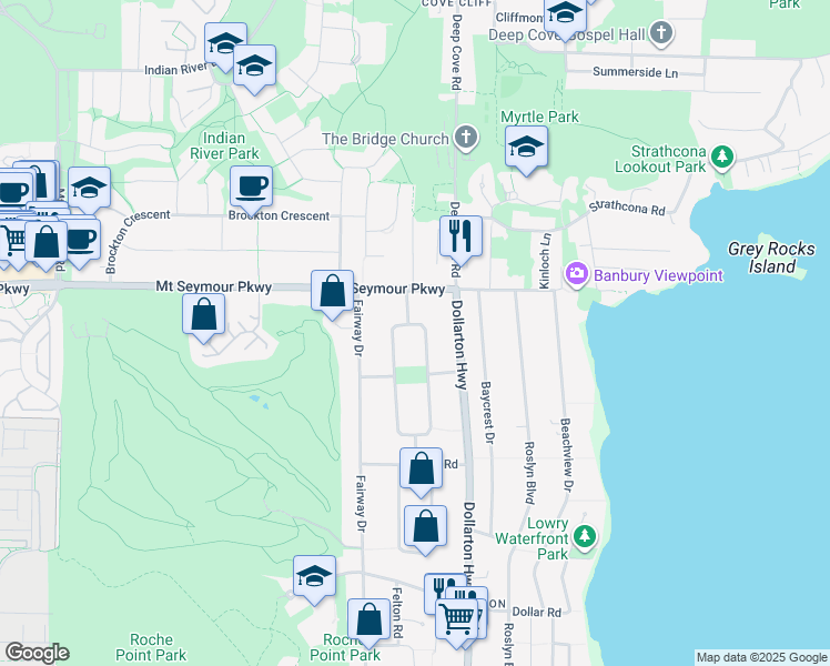 map of restaurants, bars, coffee shops, grocery stores, and more near 939 Friar Crescent in North Vancouver