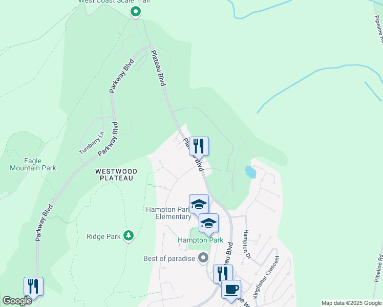 map of restaurants, bars, coffee shops, grocery stores, and more near 3280 Plateau Boulevard in Coquitlam