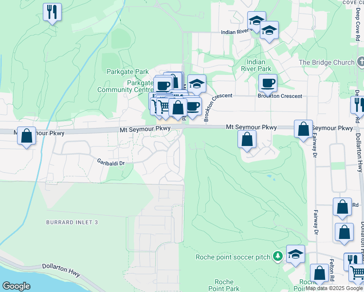 map of restaurants, bars, coffee shops, grocery stores, and more near 950 Roche Point Drive in North Vancouver