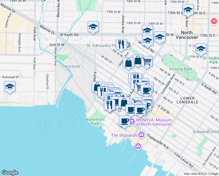 map of restaurants, bars, coffee shops, grocery stores, and more near 275 West 2nd Avenue in Vancouver