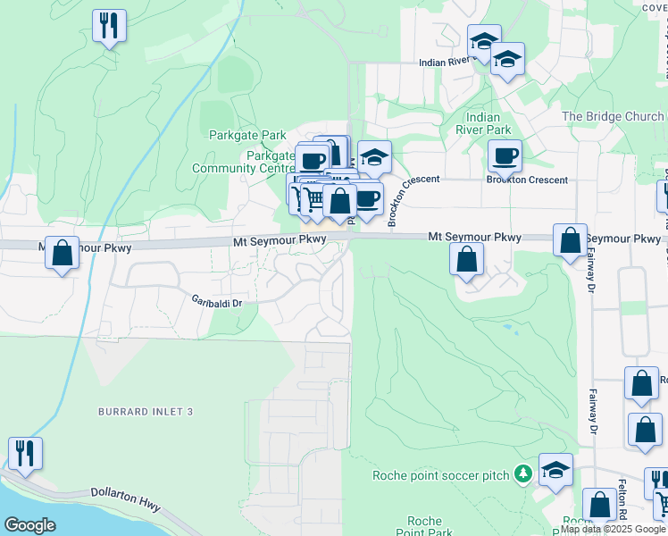 map of restaurants, bars, coffee shops, grocery stores, and more near 916 Roche Point Drive in North Vancouver