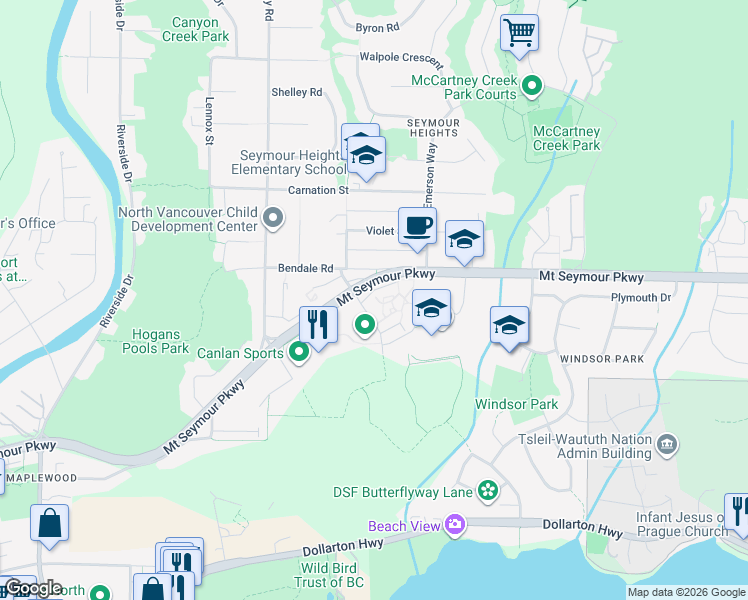 map of restaurants, bars, coffee shops, grocery stores, and more near 968 Lytton Street in North Vancouver