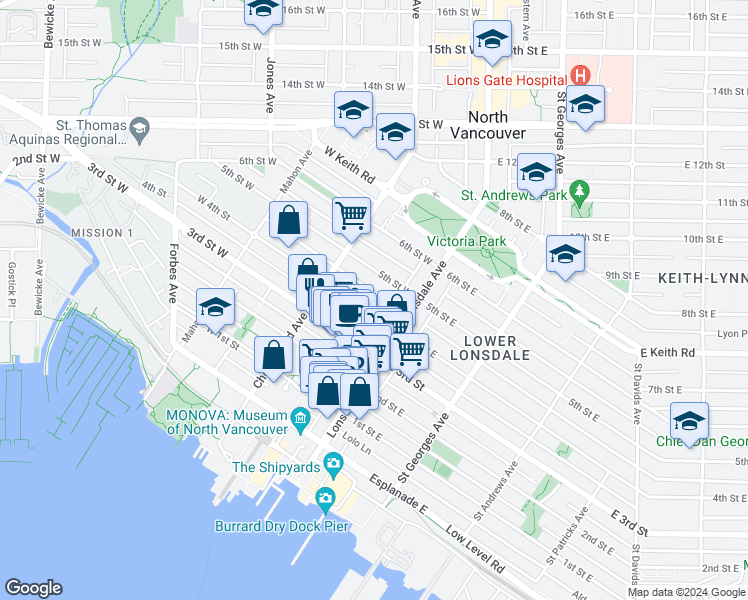 map of restaurants, bars, coffee shops, grocery stores, and more near 132 West 4th Avenue in Vancouver