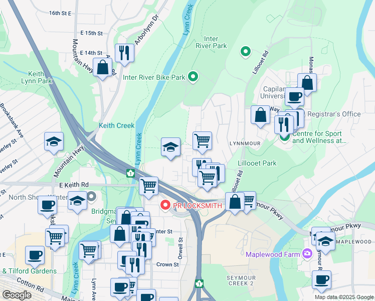 map of restaurants, bars, coffee shops, grocery stores, and more near 897 Premier Street in Metro Vancouver