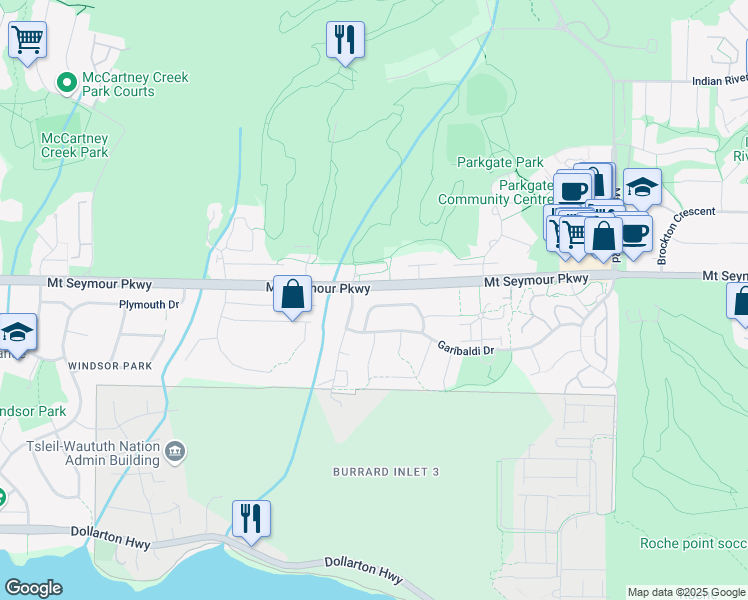 map of restaurants, bars, coffee shops, grocery stores, and more near 3336 Manning Crescent in North Vancouver