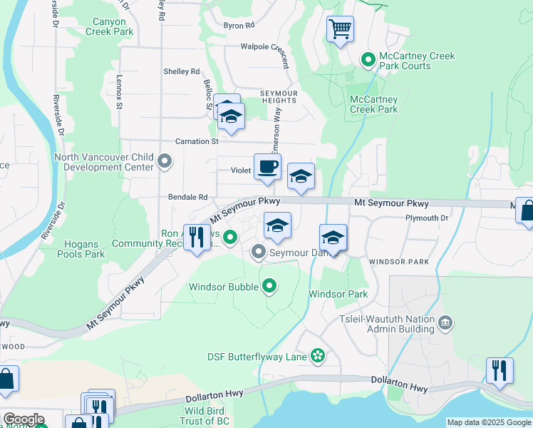 map of restaurants, bars, coffee shops, grocery stores, and more near 948 Lytton Street in North Vancouver