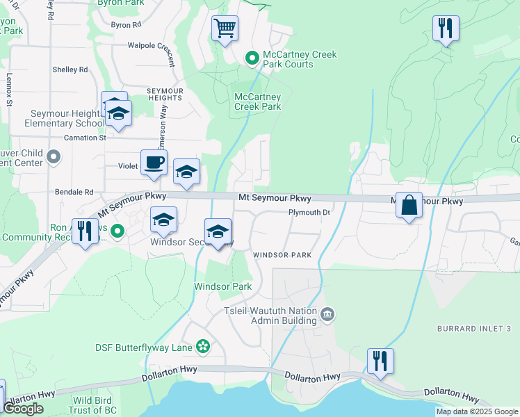 map of restaurants, bars, coffee shops, grocery stores, and more near 2978 Plymouth Drive in North Vancouver