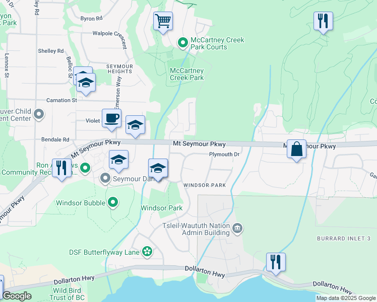 map of restaurants, bars, coffee shops, grocery stores, and more near 2978 Plymouth Drive in North Vancouver