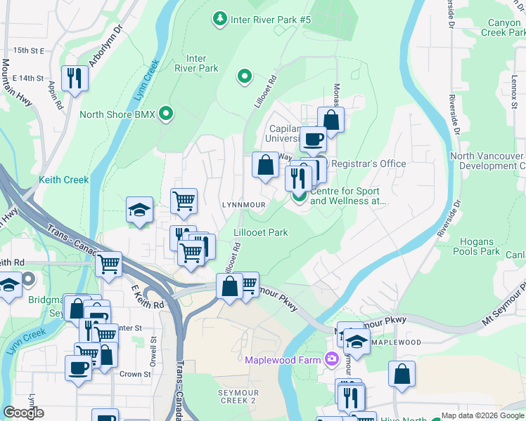 map of restaurants, bars, coffee shops, grocery stores, and more near 1149 Lillooet Street in Vancouver