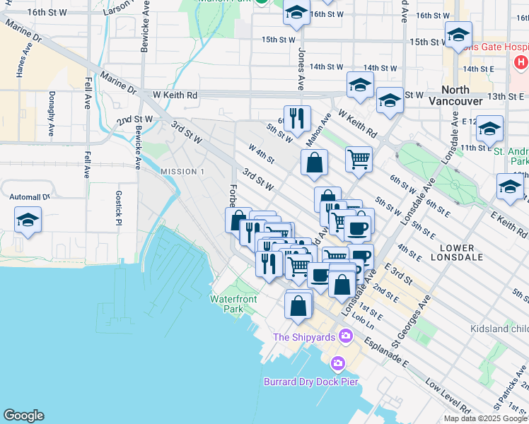 map of restaurants, bars, coffee shops, grocery stores, and more near 275 West 2nd Avenue in Vancouver